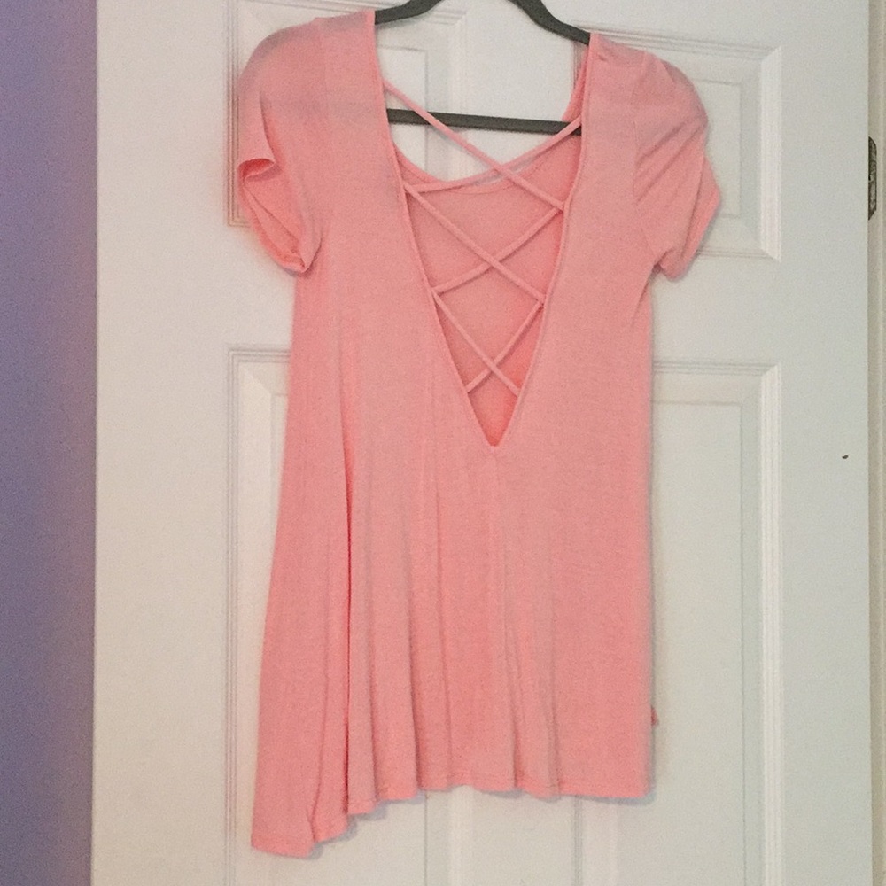 Pink short sleeve open back shirt
